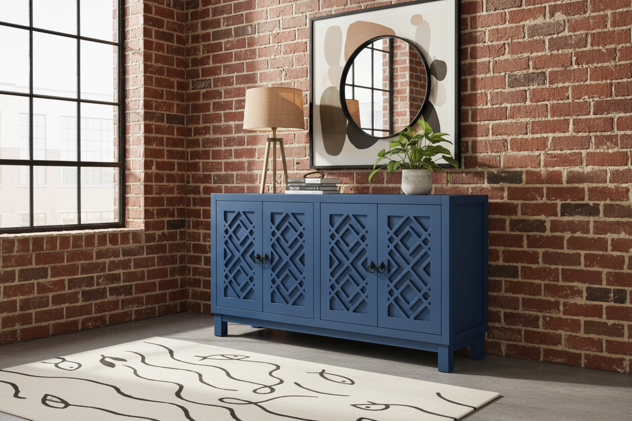 Blue 4-door Cabinet with Pull-tab Handle - - cabinet