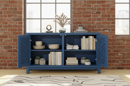 Blue 4-door Cabinet with Pull-tab Handle - - cabinet