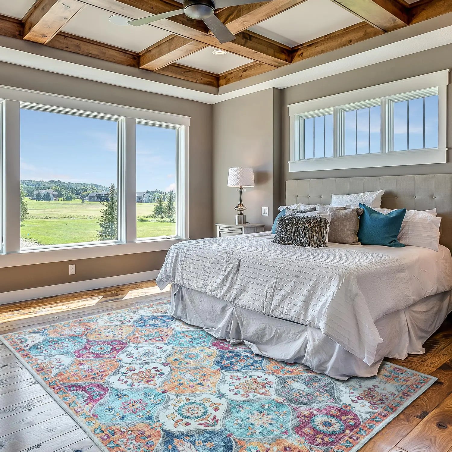 Light Blue Colorful Machine Washable Area Rug Polyester Rug - Kia Day Design