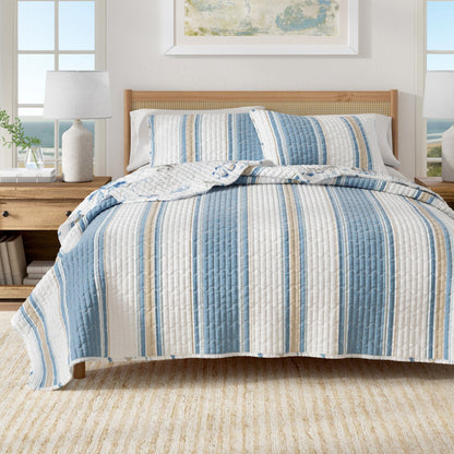 Stripe & Ocean Story Coastal Quilt Set - New Castle Collection - Flag Stripe Ocean Stories - Quilts & Comforters