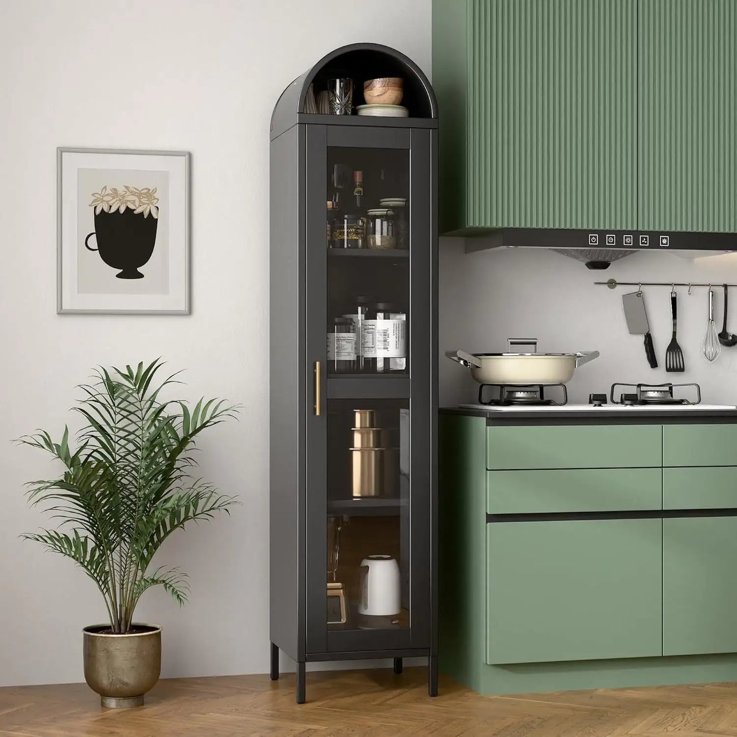 73 In Tall Metal Arched Cabinet Kitchen With Glass Door - - cabinet