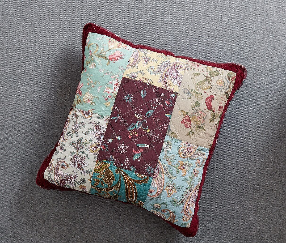 DaDa Bedding Patchwork Burgundy Red Velvet Floral Euro Pillow Cover, 26" x 26" (JHW-868) - - Throw Pillow Covers