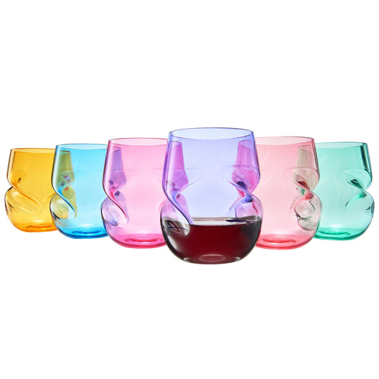 Madrid Acrylic Stemless Finger-Indent Glassware Set of 6 - - Stemless