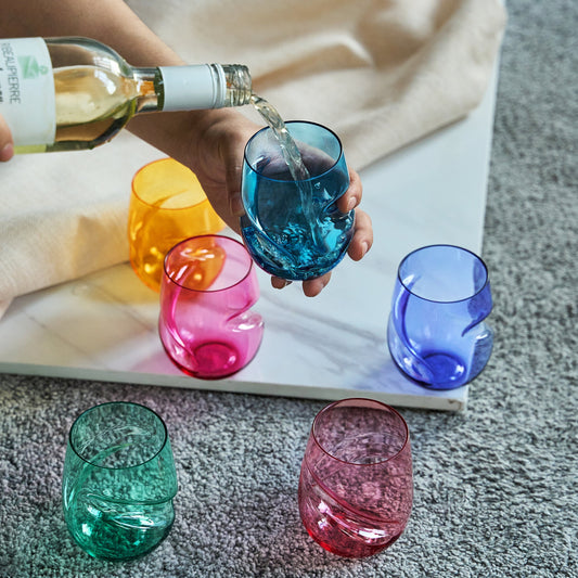 Madrid Acrylic Stemless Finger-Indent Glassware Set of 6 - - Stemless