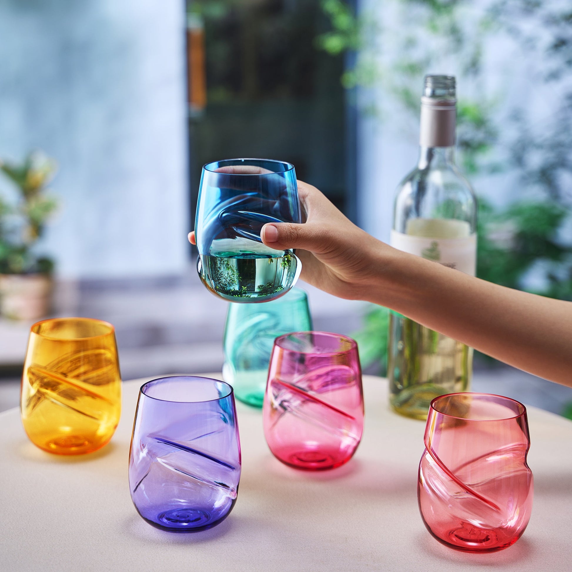 Madrid Acrylic Stemless Finger-Indent Wine Glassware, Set of 6 - - Stemless