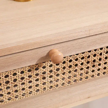 Wood Side Table with Two Rattan Drawers - Kia Day Design