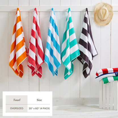 Cotton Velour Cabana Stripe Beach Towel - Novia Collection - -