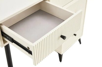 Fluted Makeup Vanity Desk With Round LED Mirror And Lights - - vanity
