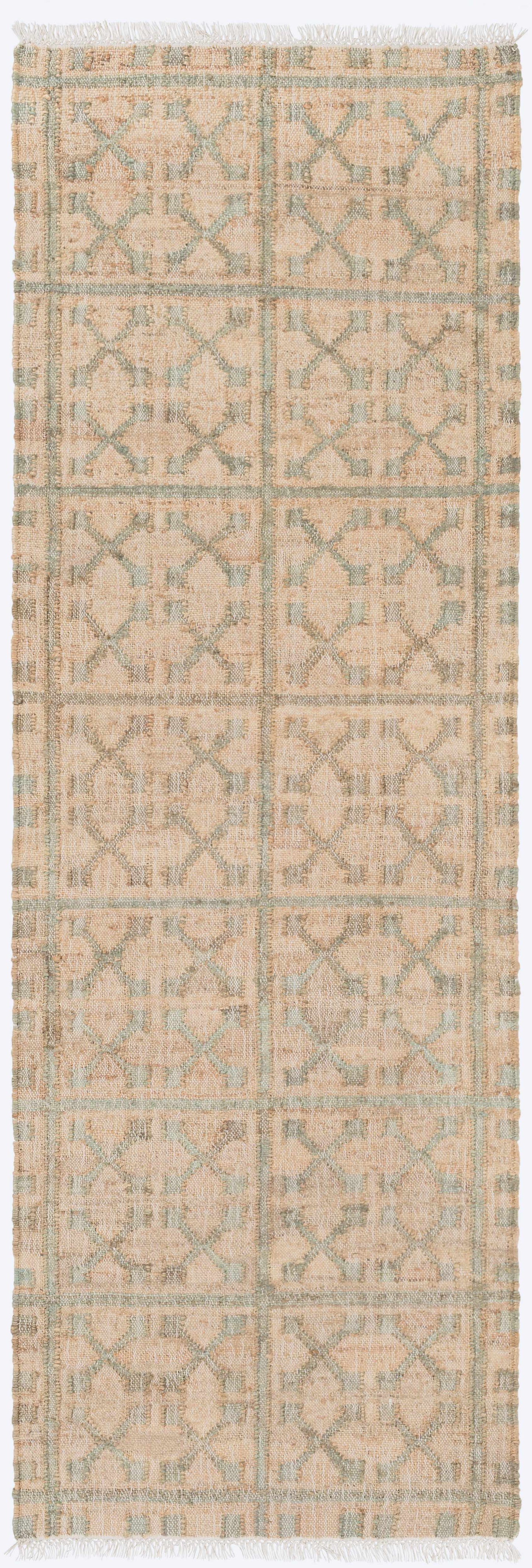 Rice Dusty Sage Fringed Jute Carpet - 2'6" x 8' Runner - Rugs