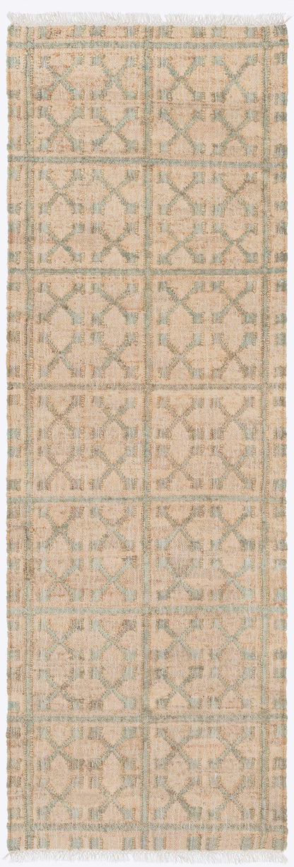 Rice Dusty Sage Fringed Jute Carpet - 2'6" x 8' Runner - Rugs