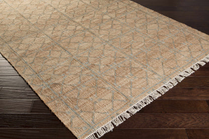 Rice Dusty Sage Fringed Jute Carpet - - Rugs