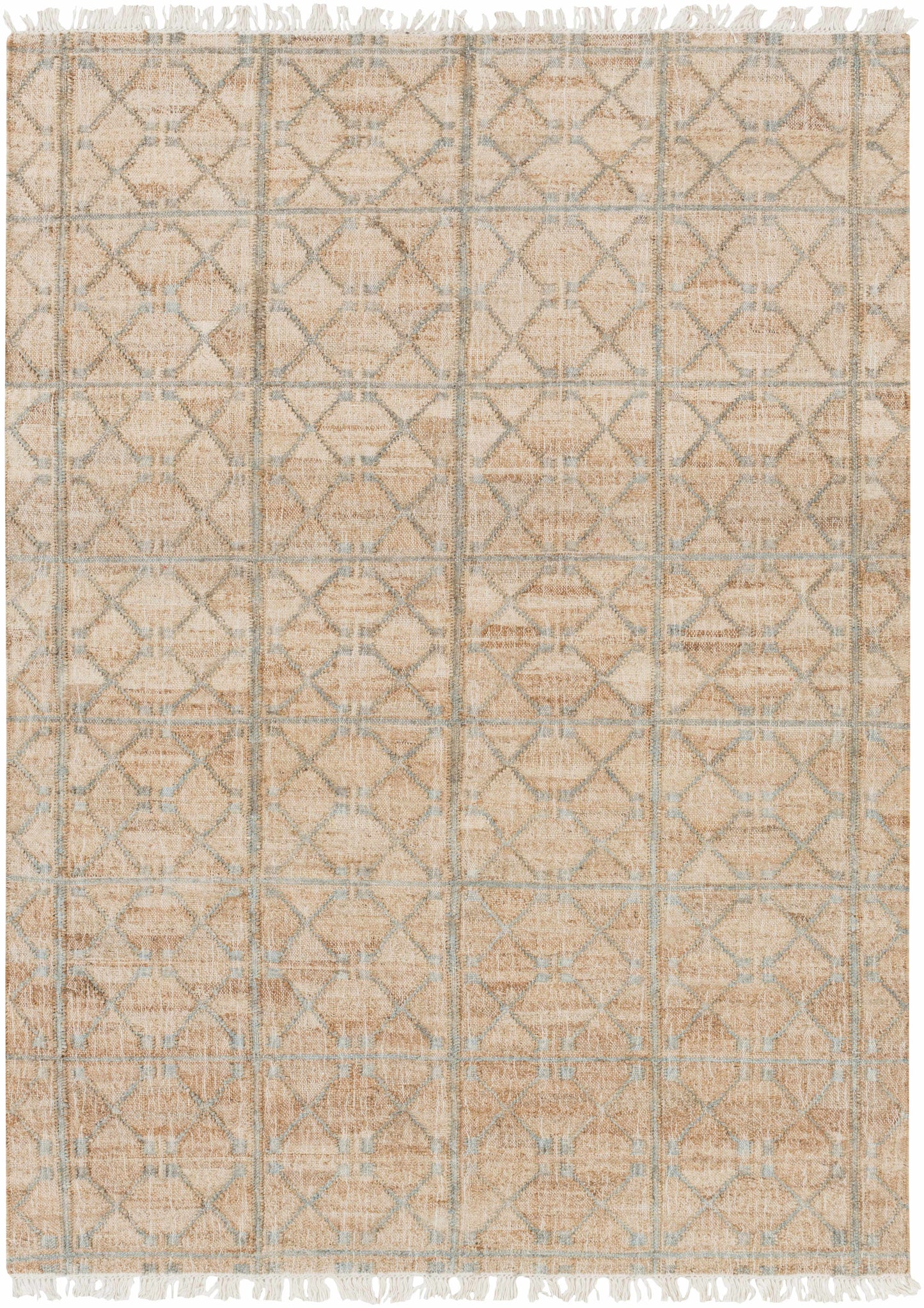 Rice Dusty Sage Fringed Jute Carpet - - Rugs