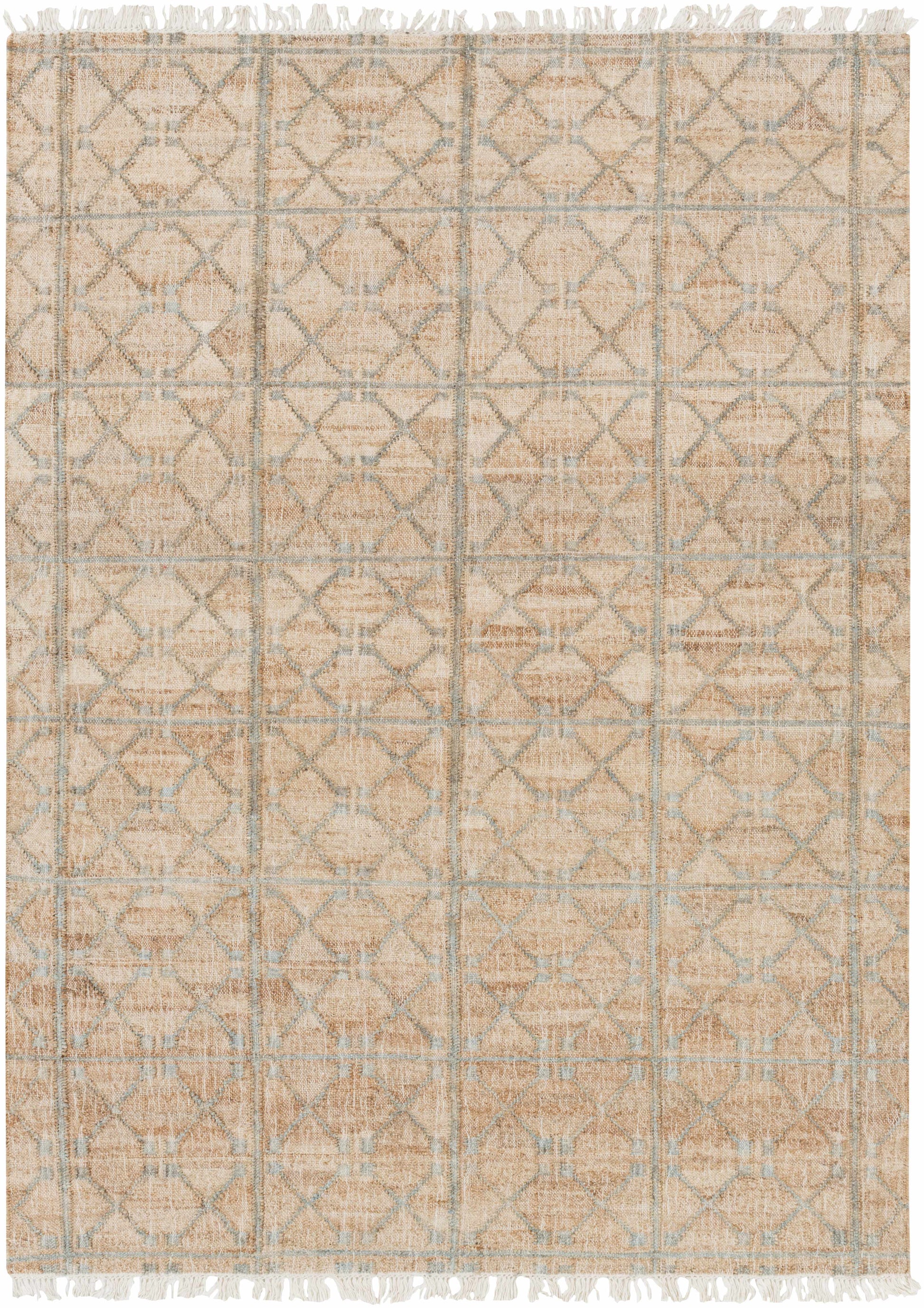 Rice Dusty Sage Fringed Jute Carpet - - Rugs