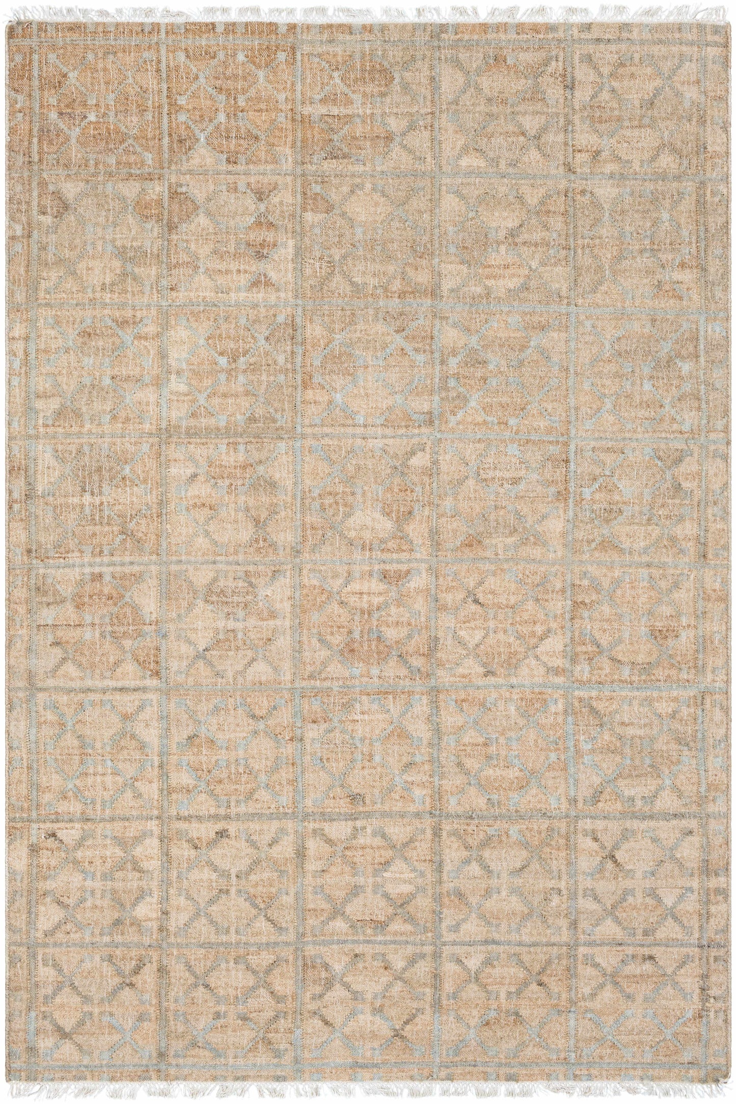 Rice Dusty Sage Fringed Jute Carpet - 6' x 9' Rectangle - Rugs