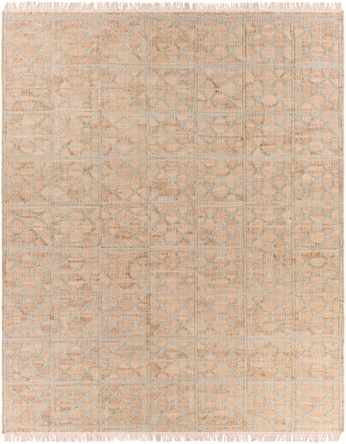 Rice Dusty Sage Fringed Jute Carpet - 8' x 10' Rectangle - Rugs