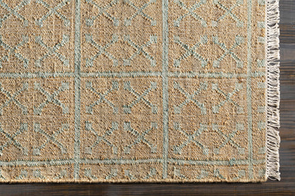 Rice Dusty Sage Fringed Jute Carpet - - Rugs
