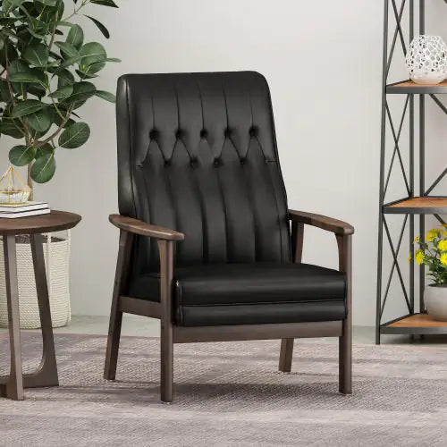 Mid-Century Faux Leather Upholstered Chair - Matte Black - chair