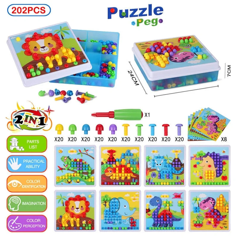 3D Mosaic Puzzle Building Set with Tools - 202PCS Without Box 202 Pieces - toy