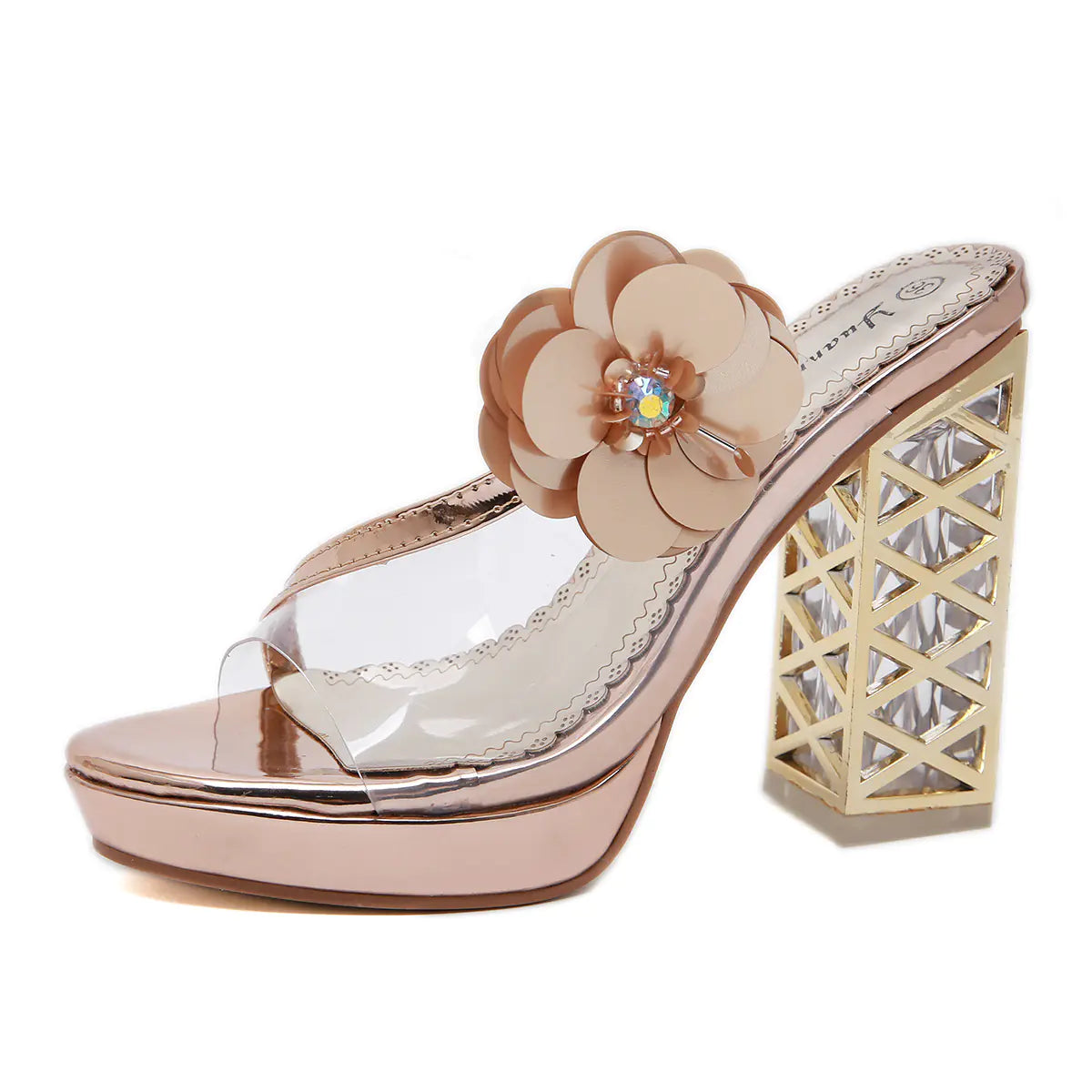 Flower Womens Thick Heel High Heel Sandals - - sandals