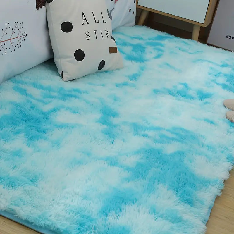 Blue Fluffy Shaggy Area Rug - Kia Day Design