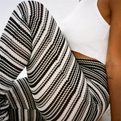 Knitted Striped Pants Black Small