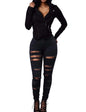 Sexyshine Womens High Waisted Skinny Destroyed Ripped Hole Denim Pants Long Stretch Pencil Jeans(BLL) A-Black - Kia Day Design
