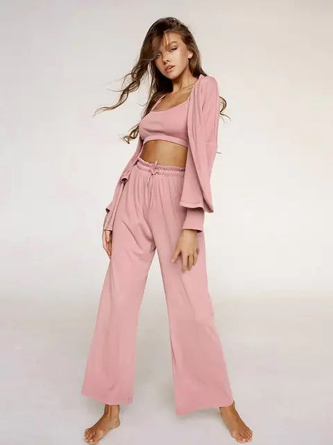 Ribbed Drop Sleeves Sleepwear Women Set