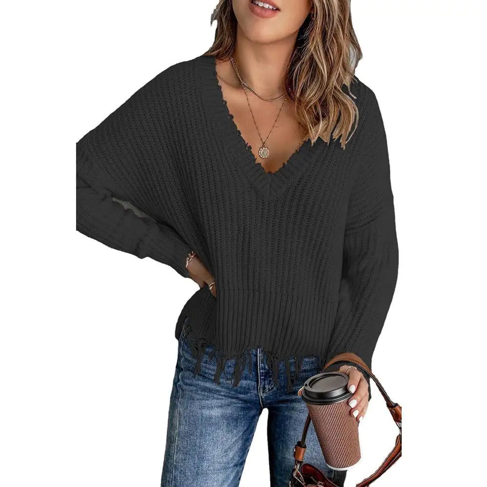 New Women's Cotton Knitted Sweater with Tassels
