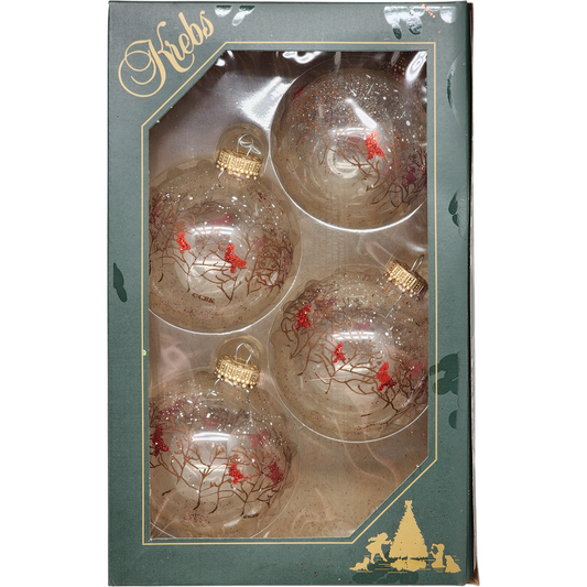 Krebs Value Glass Ornament 4 pack - Cardinals on Snowy Braches - Default Title - Christmas >> Ornaments >> Glass