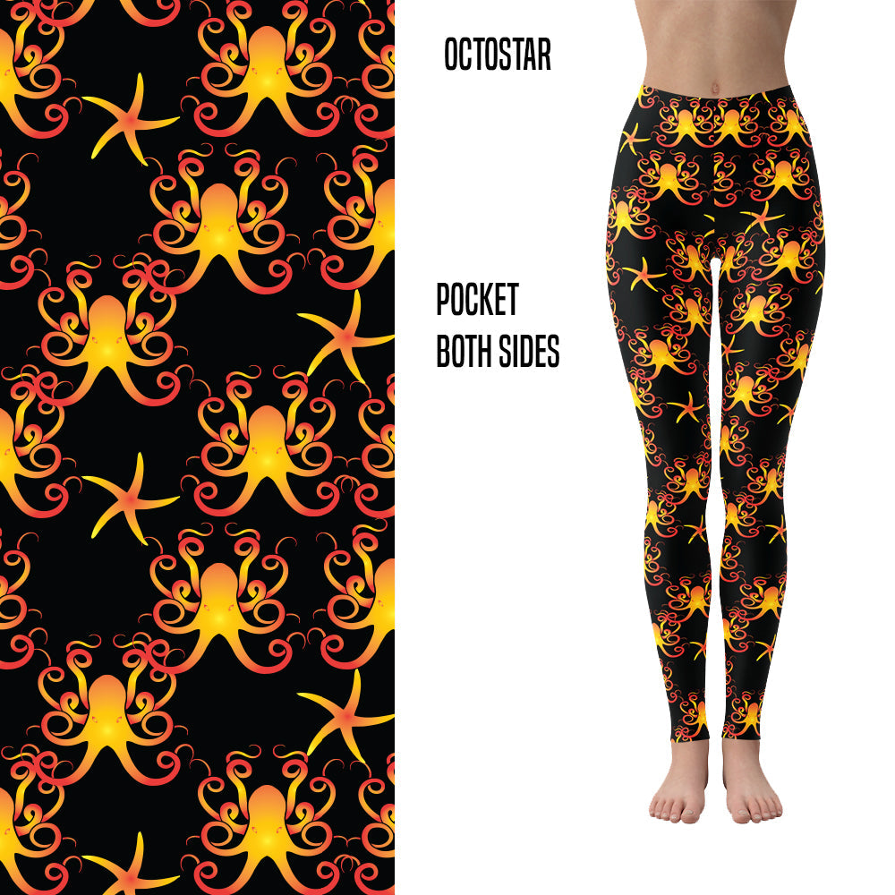 Kraken Leggings Octopus Leggings Star Black Leggings Cthulhu Yellow Orange Monsters - -