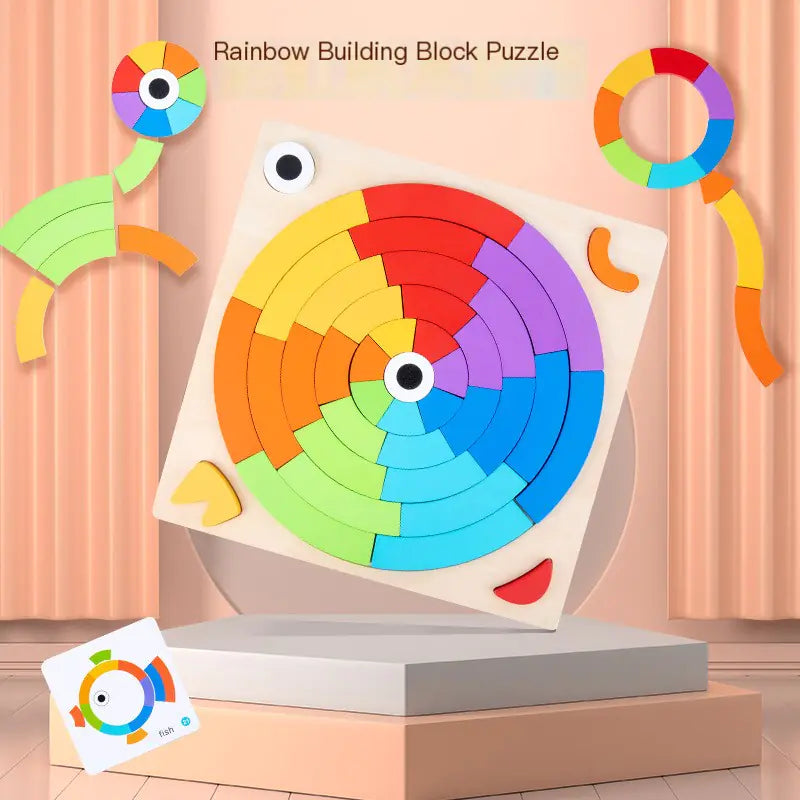 New Wooden Rainbow Geometry Puzzle for Kids Kia Day Design