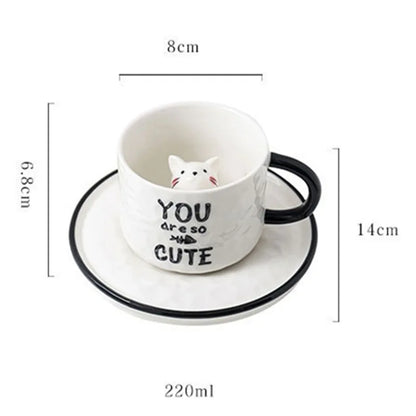Cute Cat Relief Ceramics Mug - Kia Day Design