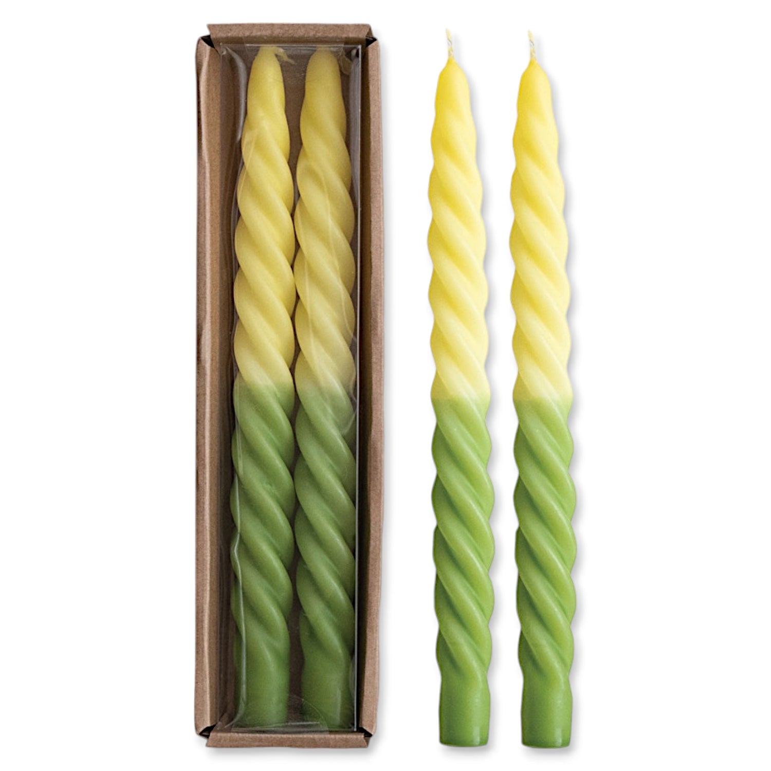 Ombre Green & Yellow Unscented Twisted Taper Candles | Set of 2 - - Candles & Accessories