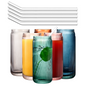 Tonal Ribbed Soda Can Highball Glassware & 6 Glass Straws, Set of 6 - - Highball