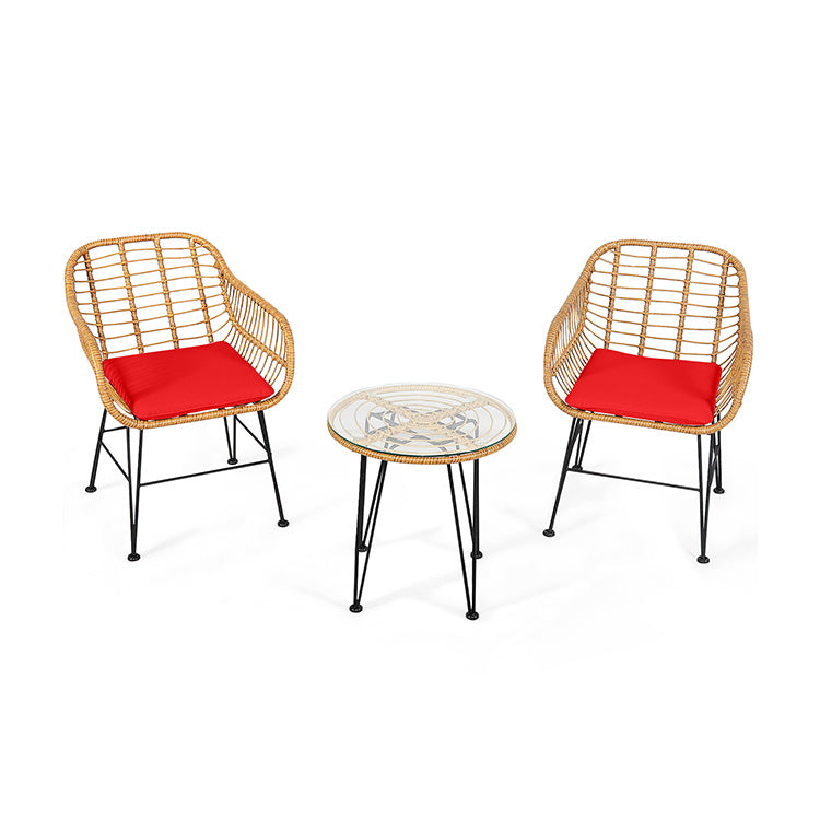 3 Pieces Rattan Furniture Set with Cushioned Chair Table- DirectDeals- {{Product type}}