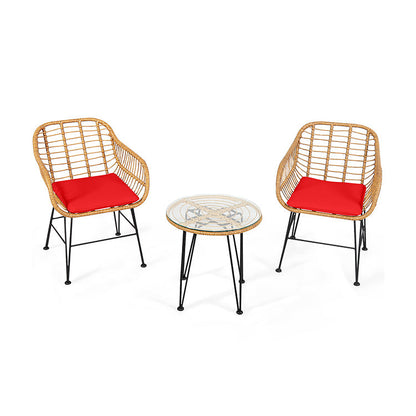 3 Pieces Rattan Furniture Set with Cushioned Chair Table- DirectDeals- {{Product type}}