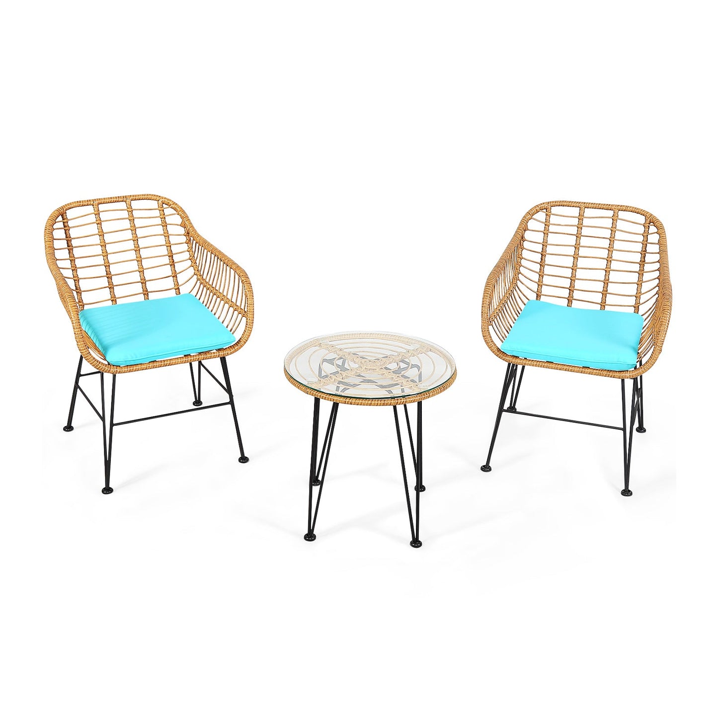 3 Pieces Rattan Furniture Set with Cushioned Chair Table- DirectDeals- {{Product type}}