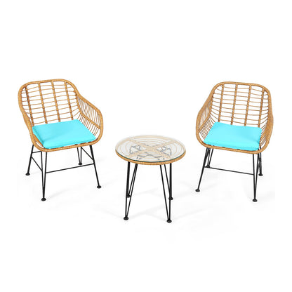 3 Pieces Rattan Furniture Set with Cushioned Chair Table- DirectDeals- {{Product type}}