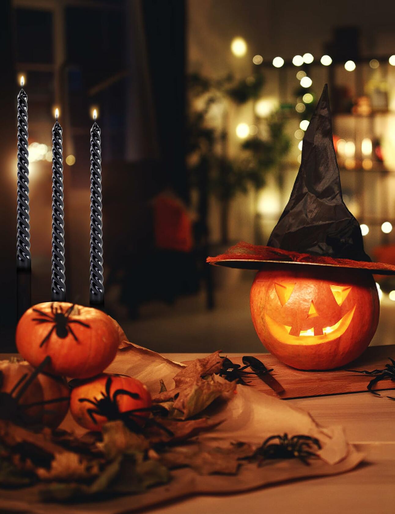 Color Poem Ornament 10in Black Dripless Halloween Taper Candles Set of 4 - - Candles
