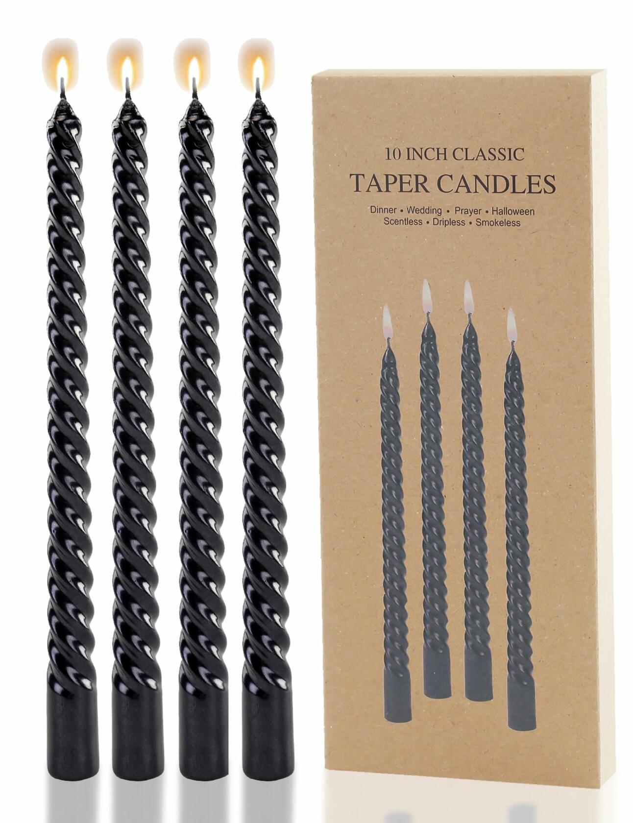 Color Poem Ornament 10in Black Dripless Halloween Taper Candles Set of 4 - - Candles