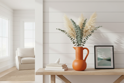 Orange Ceramic Vase with Handle - - flower vase