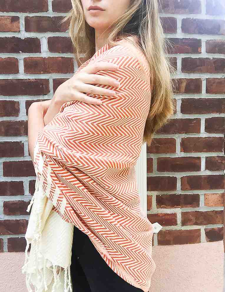 Herringbone Turkish Towel - Orange - Towels