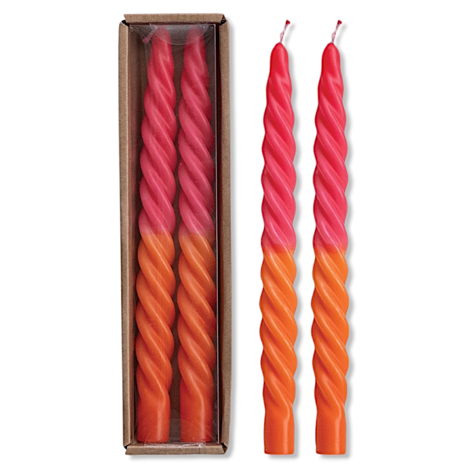 Ombre Fuchsia & Orange Unscented Twisted Taper Candles | Set of 2 - - Candles & Accessories