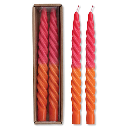 Ombre Fuchsia & Orange Unscented Twisted Taper Candles | Set of 2 - - Candles & Accessories