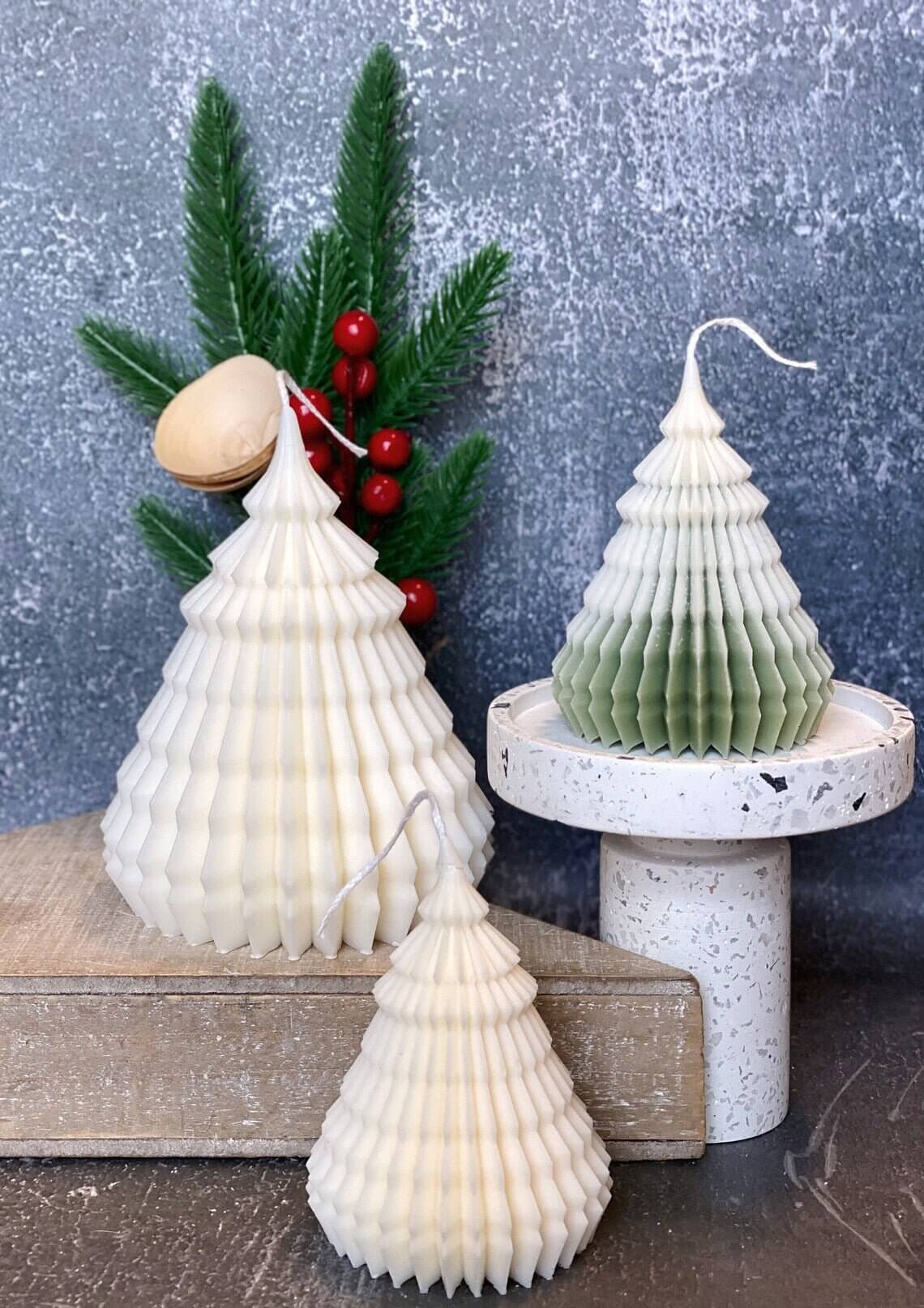 Origami Christmas Tree Candles for Festive Holiday Decor - - candles