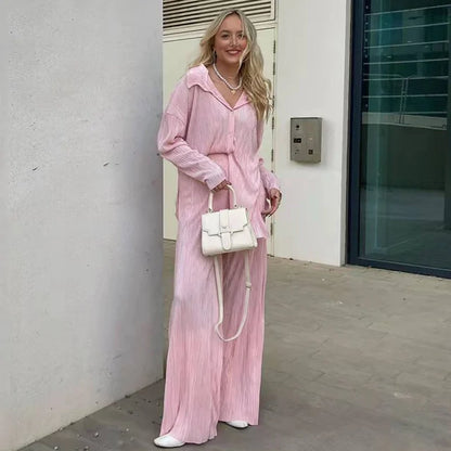 Two Piece Long Sleeve Suit Pink S