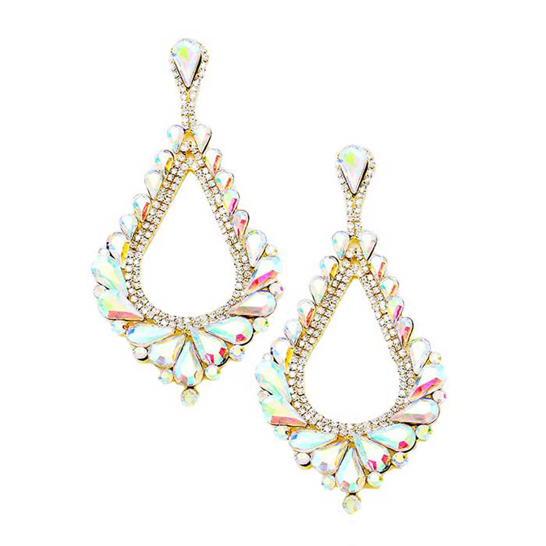Oversized Cut Out Cluster Vine Accented Teardrop Earrings - AB Gold - Earrings