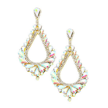 Oversized Cut Out Cluster Vine Accented Teardrop Earrings - AB Gold - Earrings