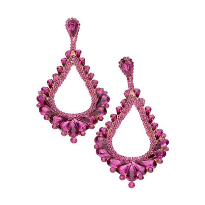 Oversized Cut Out Cluster Vine Accented Teardrop Earrings - Fuchsia - Earrings
