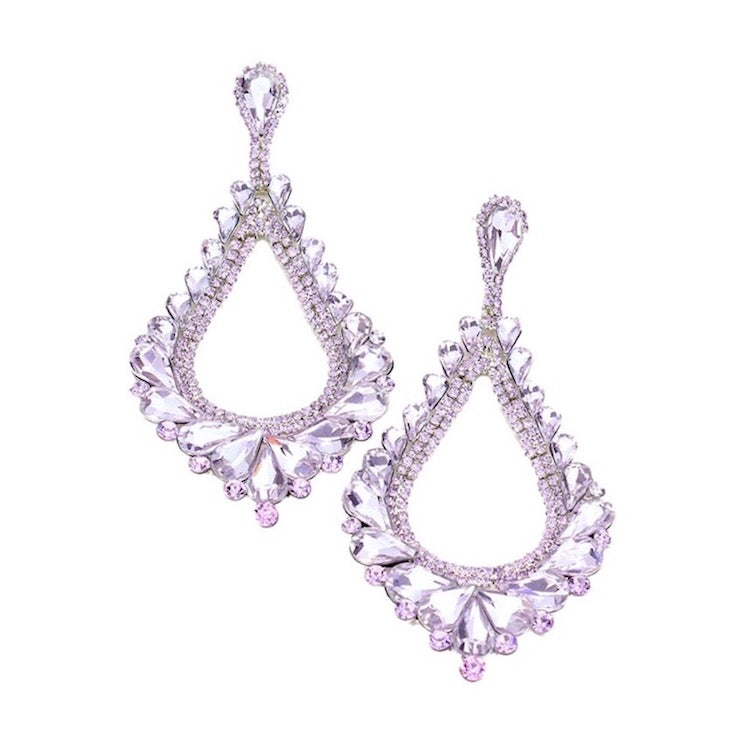 Oversized Cut Out Cluster Vine Accented Teardrop Earrings - Lavender - Earrings